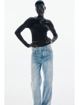 H&M - Women Grey Ribbed Henley Top