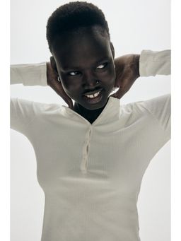 H&M - Women White Ribbed Henley Top