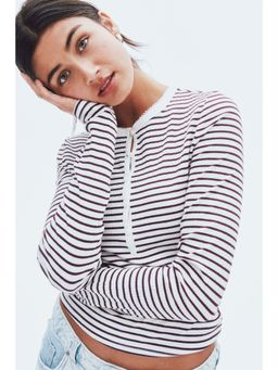 H&M - Women White Ribbed Henley Top