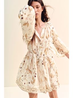 H&M - Women Beige Oversized Tie-Belt Dress