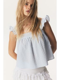 H&M - Women Blue Cotton Seersucker Top