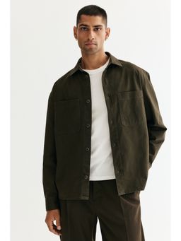 H&M - Men Green Relaxed Fit Twill Overshirt