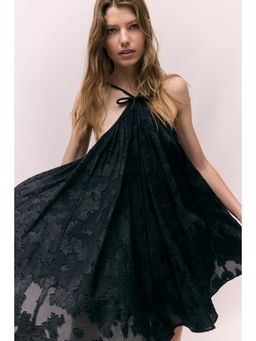 H&M - Women Black Jacquard-Weave Strappy Dress