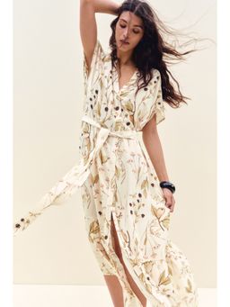 H&M - Women Beige Tie-Belt Shirt Dress