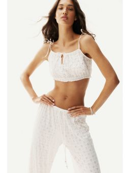 H&M - Women White Tie-Top Lace-Look Crop Top