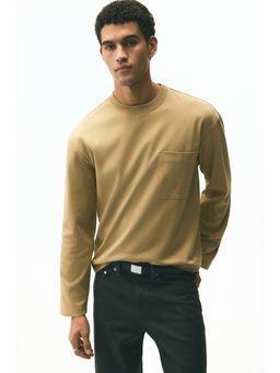 H&M - Men Beige Loose Fit Long-Sleeved Jersey Top