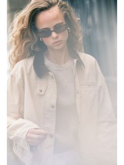 H&M - Women Beige Corduroy-Collar Canvas Jacket