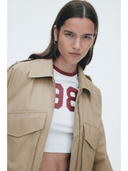 H&M - Women Beige Cotton Cargo Jacket