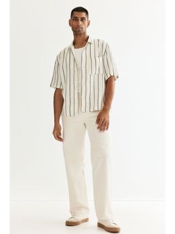 H&M - Men White Regular Fit Linen-Blend Resort Shirt