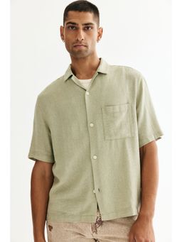 H&M - Men Green Regular Fit Linen-Blend Resort Shirt