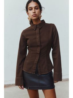 H&M - Women Brown Fitted Denim Shirt