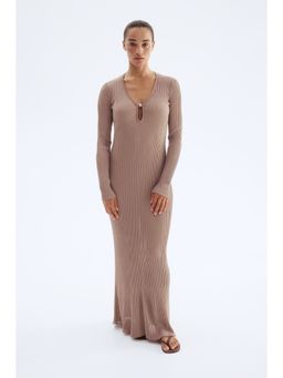 H&M - Women Beige Long Rib-Knit Dress