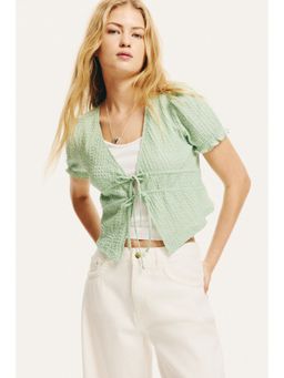 H&M - Women Green Crinkled Tie-Front Top