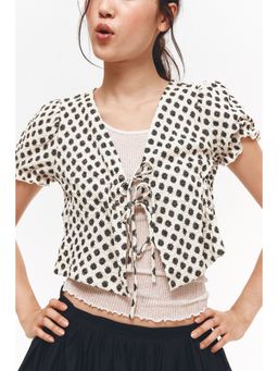 H&M - Women White Crinkled Tie-Front Top