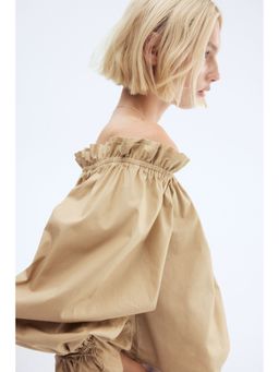 H&M - Women Beige Off-The-Shoulder Poplin Blouse
