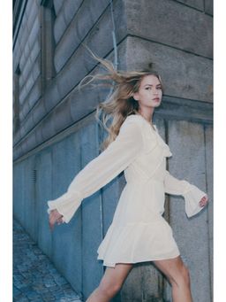 H&M - Women White Flounce-Collar Dress