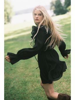 H&M - Women Black Flounce-Collar Dress