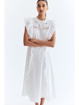 H&M - Women White Embroidery-Detail Cotton Dress
