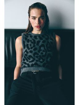 H&M - Women Grey Jacquard-Knit Sweater Vest