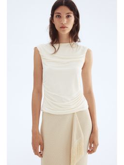 H&M - Women Beige Draped Cap-Sleeved Top