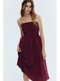 H&M - Women Burgundy Smocked-Bodice Strappy Dress