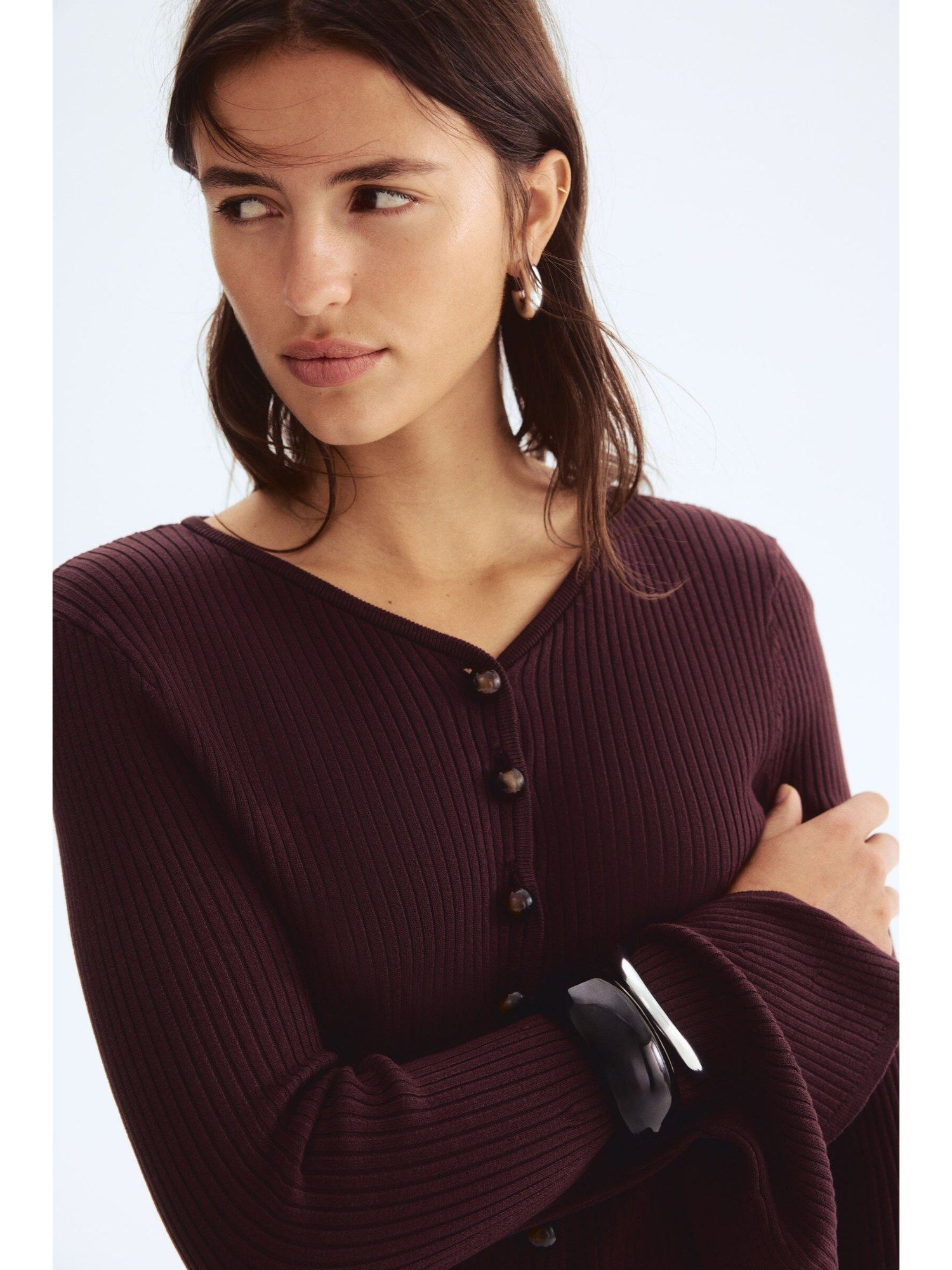 h&m Women Red Rib-Knit Cardigan-picture-36
