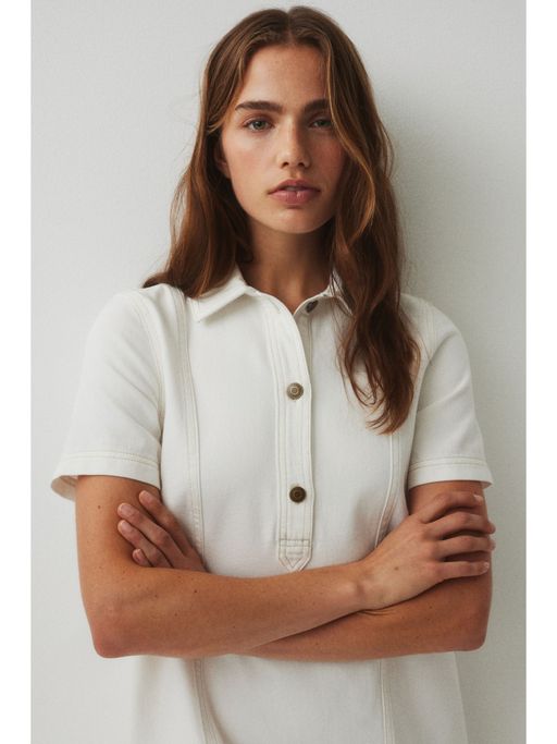 white denim dress h&m Women's White Open-back Denim Dress