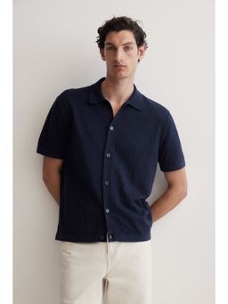 H&M - Men Blue Regular Fit Textu-Knit Shirt