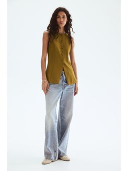 H&M - Women Green Ponte Di Roma Waistcoat