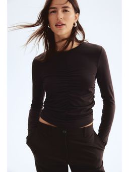 H&M - Women Brown Draped Long-Sleeved Top