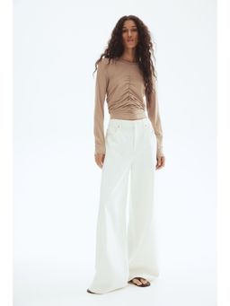 H&M - Women Beige Draped Long-Sleeved Top