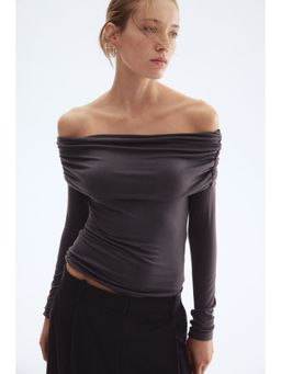 H&M - Women Grey Off-The-Shoulder Top