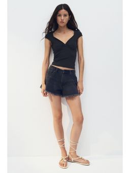 H&M - Women Black Cap-Sleeved Top