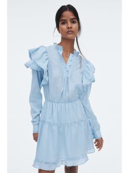 H&M - Women Blue Frill-Trimmed Cotton Dress
