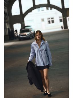 H&M - Women Blue Oversized Cotton Shirt