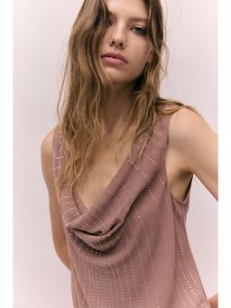 H&M - Women Pink Rhinestone-Embellished Chiffon Top