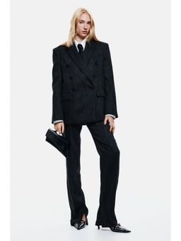 H&M - Women Grey Double-Breasted Wool-Blend Blazer