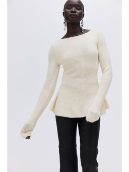 H&M - Women White Rib-Knit Peplum Top