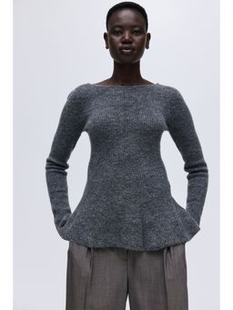 H&M - Women Grey Rib-Knit Peplum Top