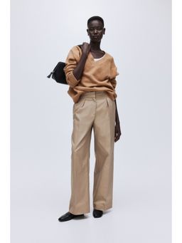 H&M - Women Beige Oversized V-Neck Jumper