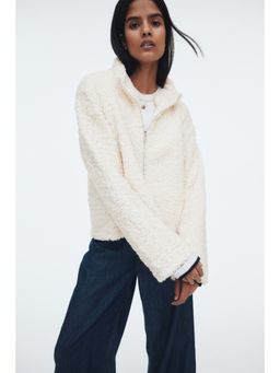 H&M - Women Off White Oversized Teddy Jacket