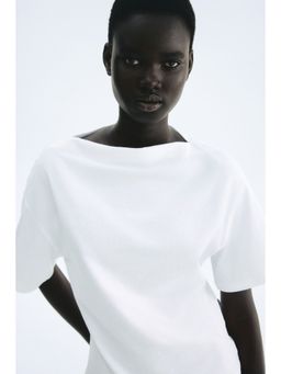 H&M - Women White Boat-Neck Cotton Top