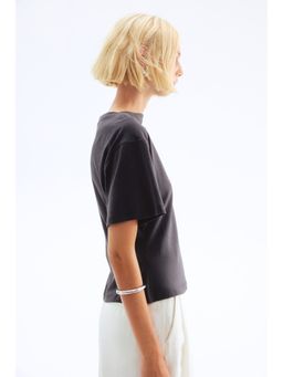 H&M - Women Grey Boat-Neck Cotton Top
