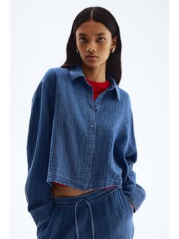 H&M - Women Blue Cotton Muslin Shirt