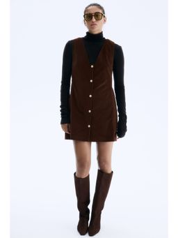 H&M - Women Brown Corduroy Pinafore Dress