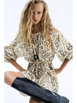 H&M - Women Beige Oversized Tie-Belt Dress