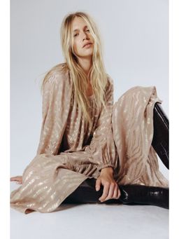 H&M - Women Beige Jacquard-Weave Dress