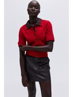 H&M - Women Red Short-Sleeved Colla Cardigan