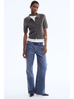 H&M - Women Grey Short-Sleeved Colla Cardigan