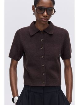 H&M - Women Brown Short-Sleeved Colla Cardigan